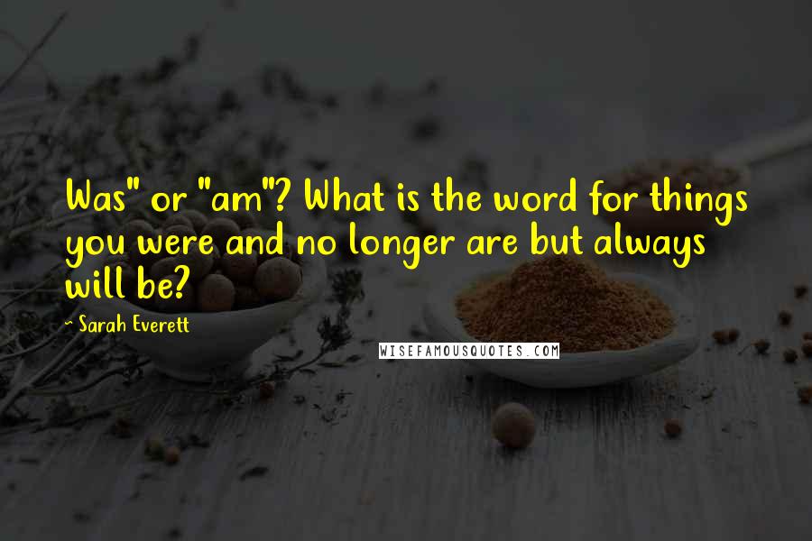 Sarah Everett Quotes: Was" or "am"? What is the word for things you were and no longer are but always will be?