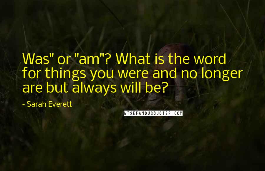 Sarah Everett Quotes: Was" or "am"? What is the word for things you were and no longer are but always will be?