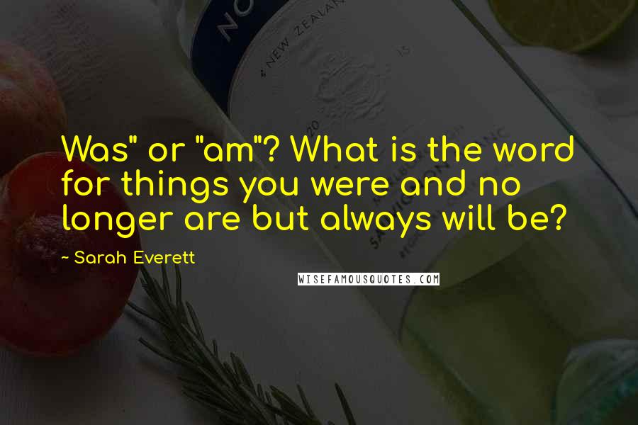 Sarah Everett Quotes: Was" or "am"? What is the word for things you were and no longer are but always will be?