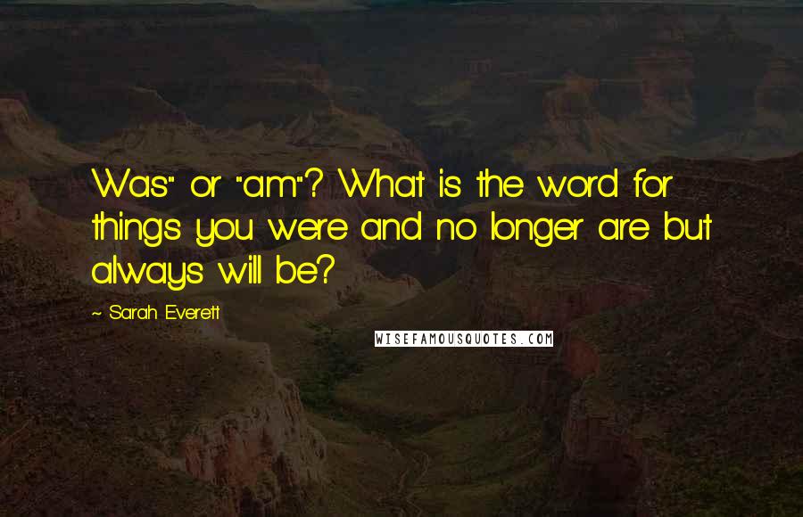 Sarah Everett Quotes: Was" or "am"? What is the word for things you were and no longer are but always will be?