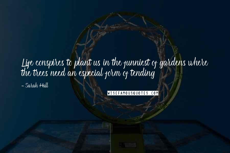 Sarah Hall Quotes: Life conspires to plant us in the funniest of gardens where the trees need an especial form of tending