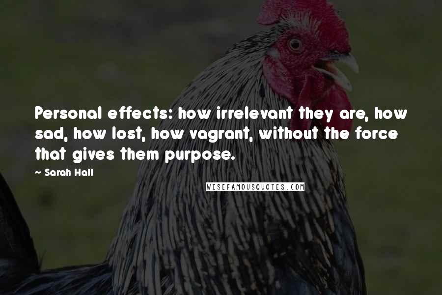 Sarah Hall Quotes: Personal effects: how irrelevant they are, how sad, how lost, how vagrant, without the force that gives them purpose.