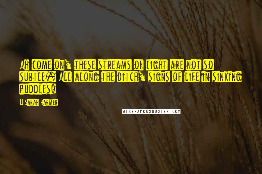 Sarah Harmer Quotes: Ah come on, these streams of light are not so subtle. All along the ditch, signs of life in sinking puddles!