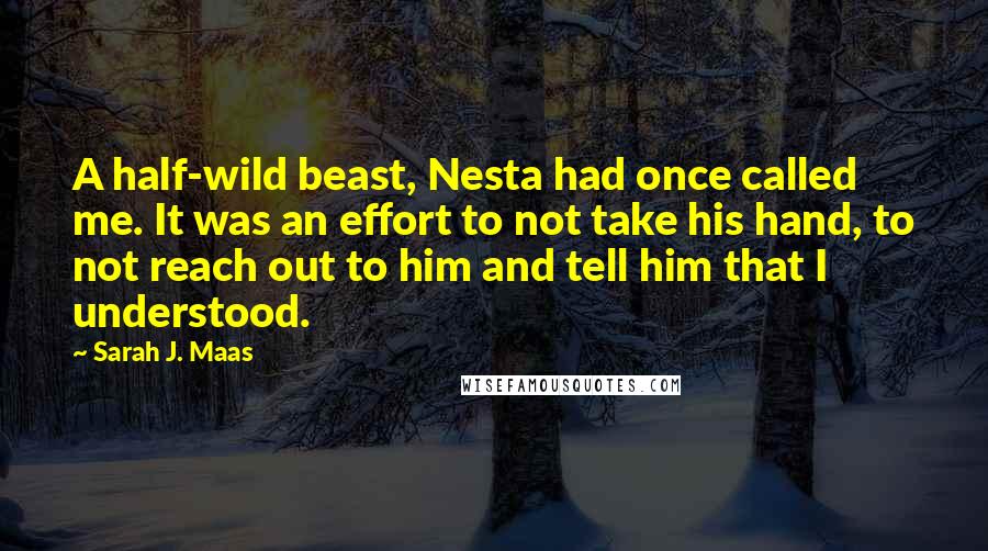 Sarah J. Maas Quotes: A half-wild beast, Nesta had once called me. It was an effort to not take his hand, to not reach out to him and tell him that I understood.