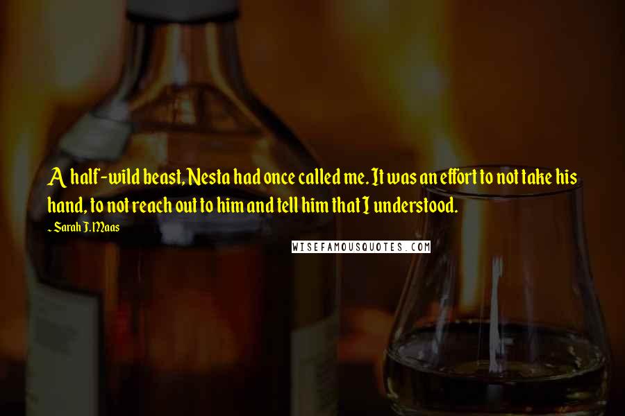 Sarah J. Maas Quotes: A half-wild beast, Nesta had once called me. It was an effort to not take his hand, to not reach out to him and tell him that I understood.