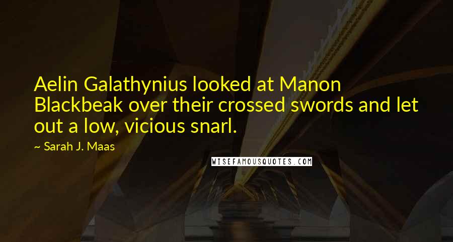 Sarah J. Maas Quotes: Aelin Galathynius looked at Manon Blackbeak over their crossed swords and let out a low, vicious snarl.