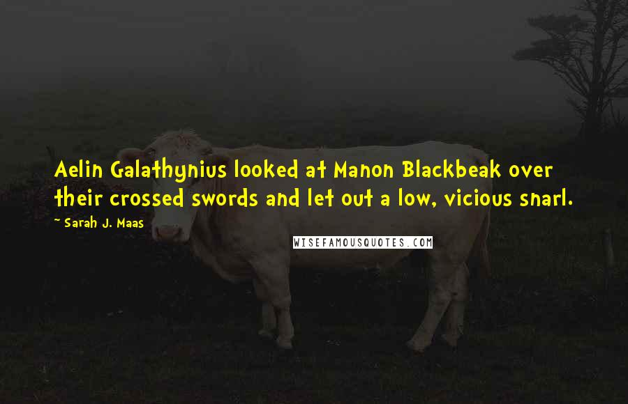 Sarah J. Maas Quotes: Aelin Galathynius looked at Manon Blackbeak over their crossed swords and let out a low, vicious snarl.