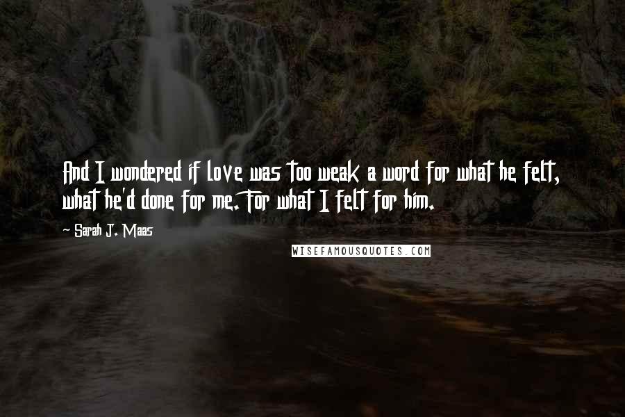 Sarah J. Maas Quotes: And I wondered if love was too weak a word for what he felt, what he'd done for me. For what I felt for him.