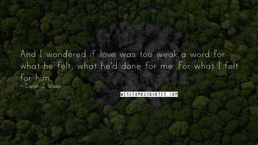 Sarah J. Maas Quotes: And I wondered if love was too weak a word for what he felt, what he'd done for me. For what I felt for him.