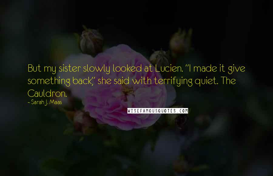 Sarah J. Maas Quotes: But my sister slowly looked at Lucien. "I made it give something back," she said with terrifying quiet. The Cauldron.