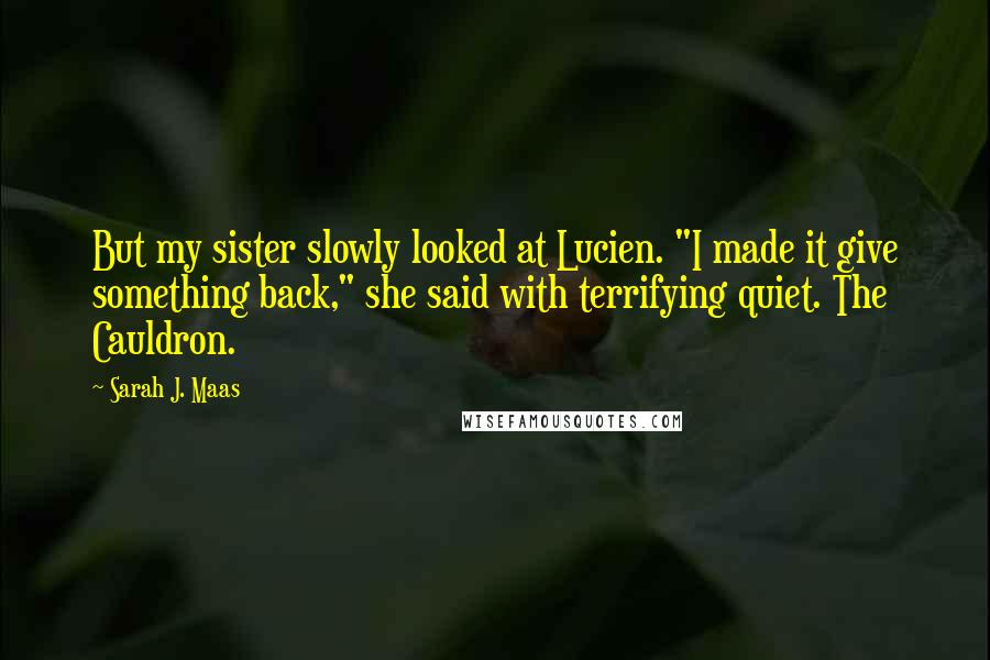 Sarah J. Maas Quotes: But my sister slowly looked at Lucien. "I made it give something back," she said with terrifying quiet. The Cauldron.