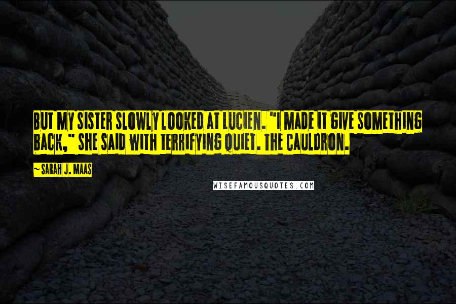 Sarah J. Maas Quotes: But my sister slowly looked at Lucien. "I made it give something back," she said with terrifying quiet. The Cauldron.
