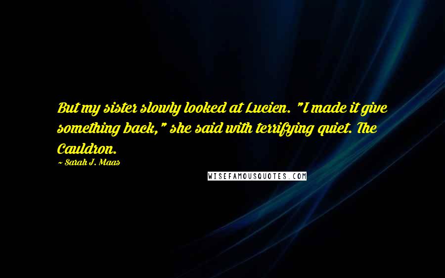 Sarah J. Maas Quotes: But my sister slowly looked at Lucien. "I made it give something back," she said with terrifying quiet. The Cauldron.