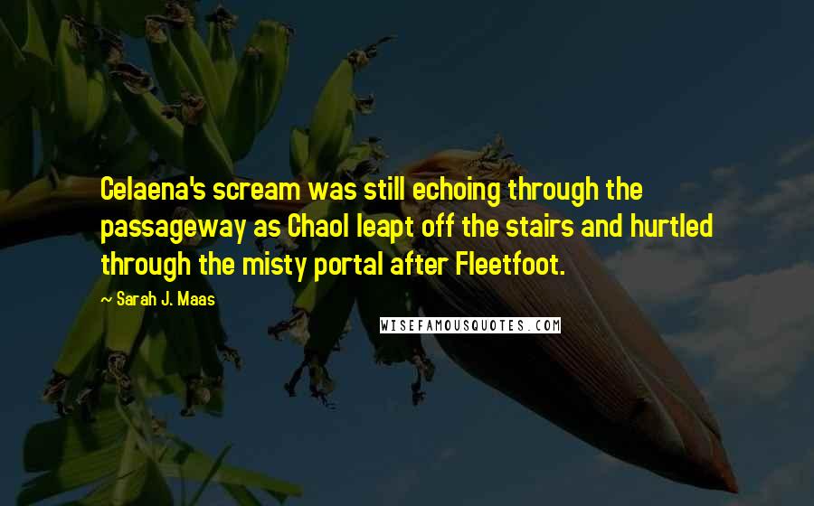Sarah J. Maas Quotes: Celaena's scream was still echoing through the passageway as Chaol leapt off the stairs and hurtled through the misty portal after Fleetfoot.