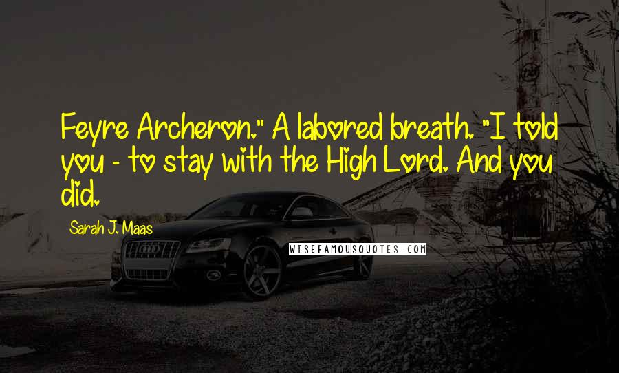 Sarah J. Maas Quotes: Feyre Archeron." A labored breath. "I told you - to stay with the High Lord. And you did.