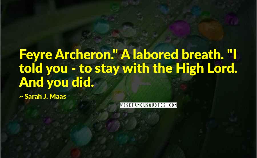 Sarah J. Maas Quotes: Feyre Archeron." A labored breath. "I told you - to stay with the High Lord. And you did.