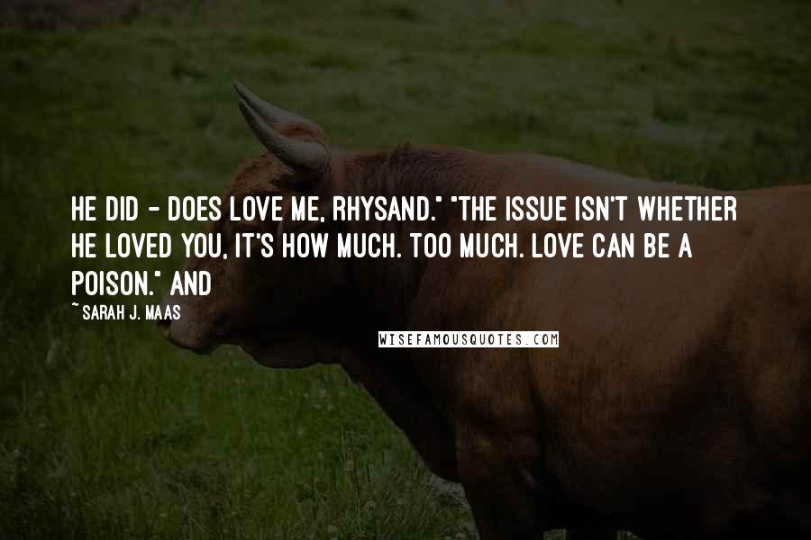 Sarah J. Maas Quotes: He did - does love me, Rhysand." "The issue isn't whether he loved you, it's how much. Too much. Love can be a poison." And