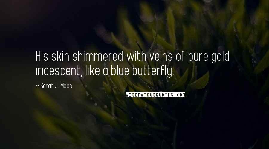 Sarah J. Maas Quotes: His skin shimmered with veins of pure gold  iridescent, like a blue butterfly.