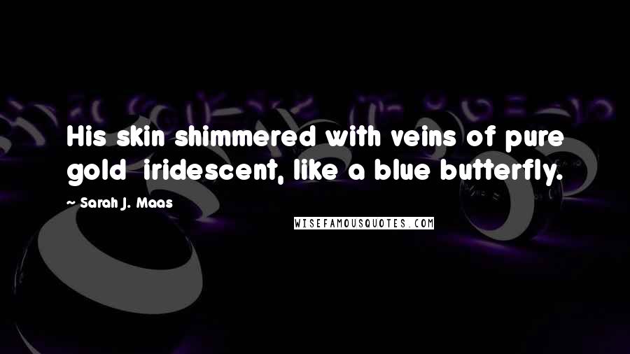 Sarah J. Maas Quotes: His skin shimmered with veins of pure gold iridescent, like a blue butterfly.