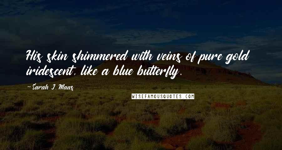 Sarah J. Maas Quotes: His skin shimmered with veins of pure gold  iridescent, like a blue butterfly.