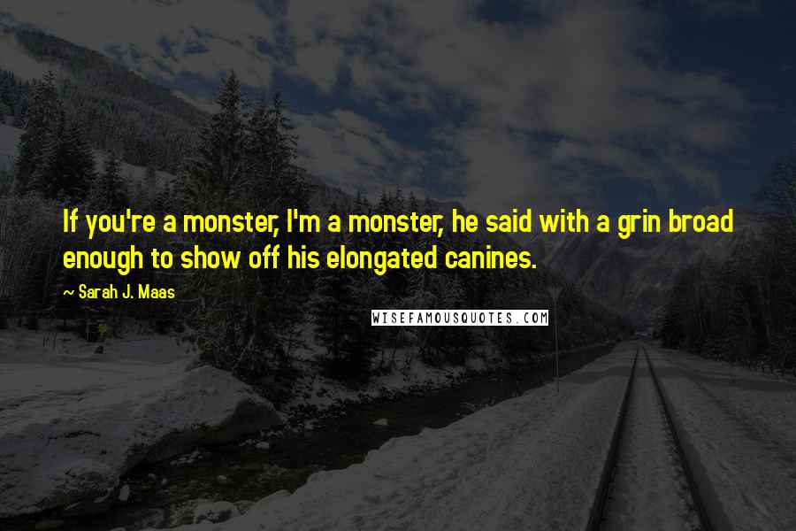 Sarah J. Maas Quotes: If you're a monster, I'm a monster, he said with a grin broad enough to show off his elongated canines.