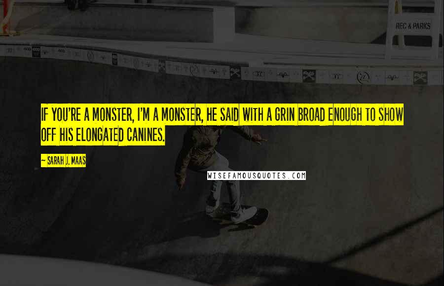 Sarah J. Maas Quotes: If you're a monster, I'm a monster, he said with a grin broad enough to show off his elongated canines.