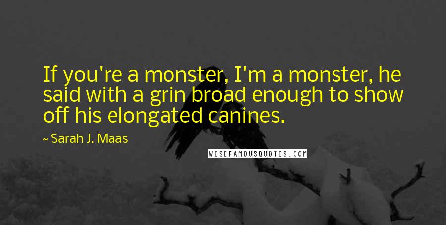 Sarah J. Maas Quotes: If you're a monster, I'm a monster, he said with a grin broad enough to show off his elongated canines.