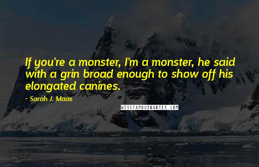 Sarah J. Maas Quotes: If you're a monster, I'm a monster, he said with a grin broad enough to show off his elongated canines.