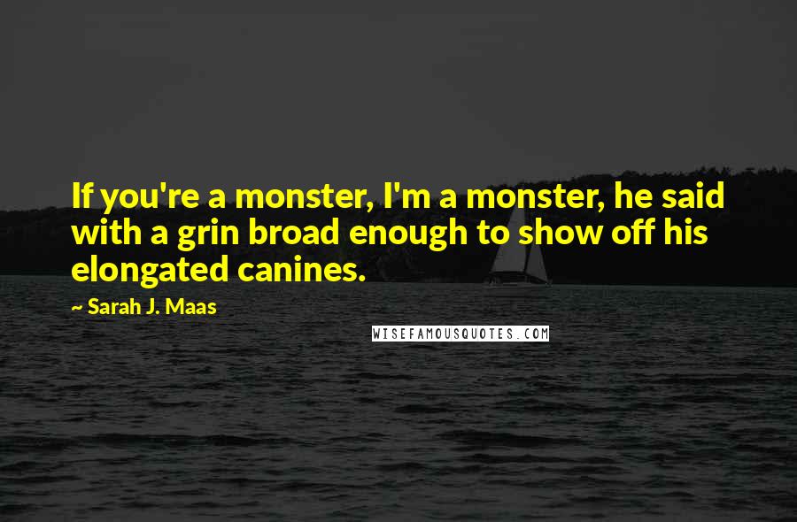 Sarah J. Maas Quotes: If you're a monster, I'm a monster, he said with a grin broad enough to show off his elongated canines.