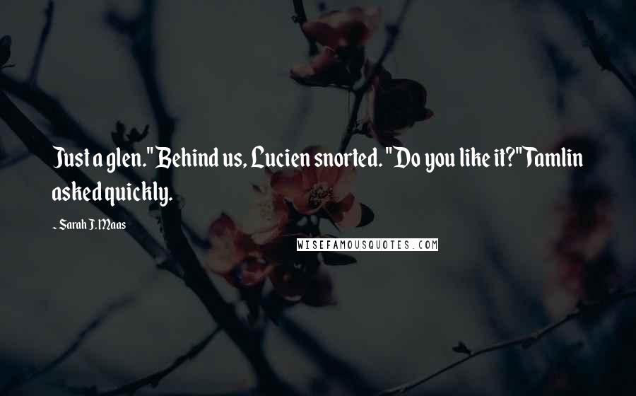 Sarah J. Maas Quotes: Just a glen." Behind us, Lucien snorted. "Do you like it?" Tamlin asked quickly.