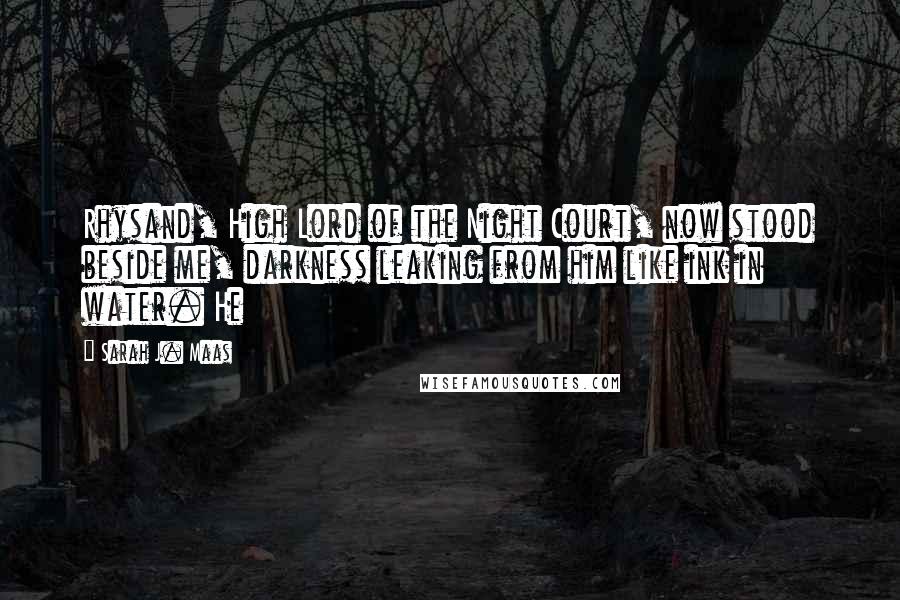 Sarah J. Maas Quotes: Rhysand, High Lord of the Night Court, now stood beside me, darkness leaking from him like ink in water. He