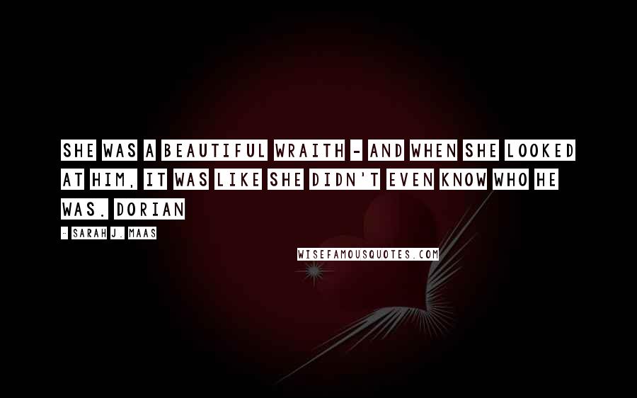 Sarah J. Maas Quotes: She was a beautiful wraith - and when she looked at him, it was like she didn't even know who he was. Dorian