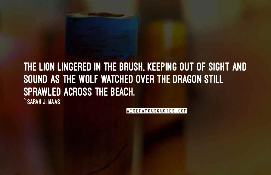 Sarah J. Maas Quotes: The Lion lingered in the brush, keeping out of sight and sound as the Wolf watched over the dragon still sprawled across the beach.