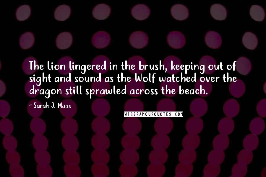 Sarah J. Maas Quotes: The Lion lingered in the brush, keeping out of sight and sound as the Wolf watched over the dragon still sprawled across the beach.