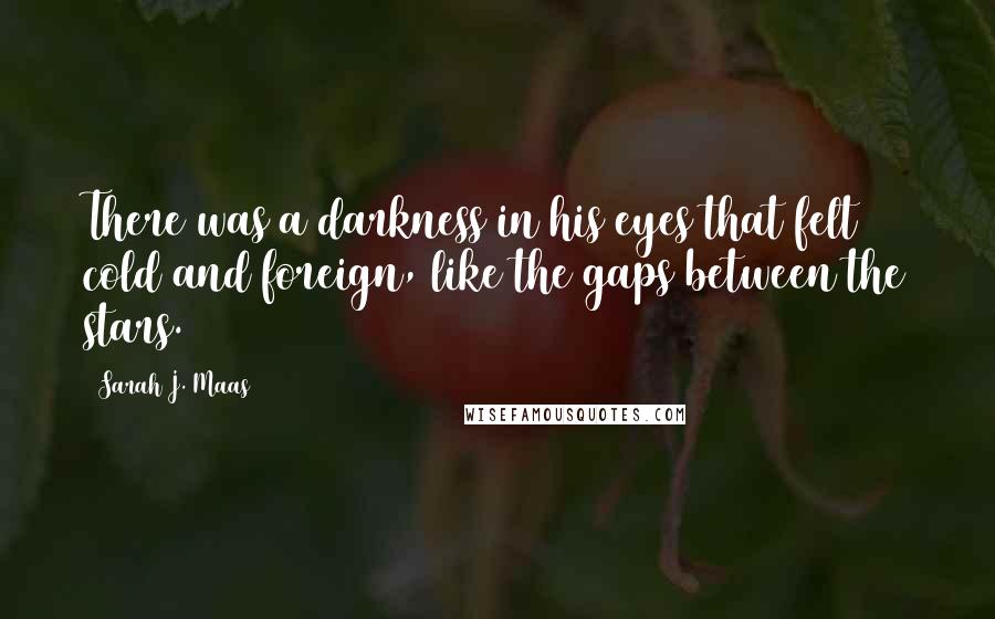 Sarah J. Maas Quotes: There was a darkness in his eyes that felt cold and foreign, like the gaps between the stars.