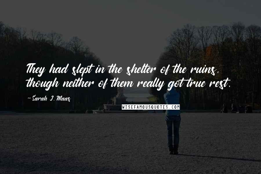 Sarah J. Maas Quotes: They had slept in the shelter of the ruins, though neither of them really got true rest.