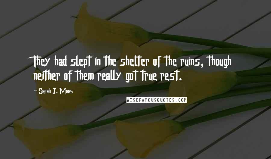 Sarah J. Maas Quotes: They had slept in the shelter of the ruins, though neither of them really got true rest.