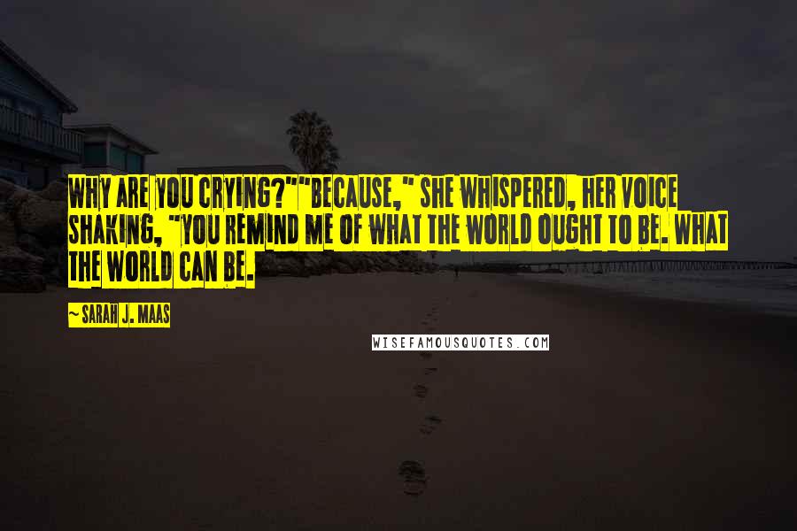 Sarah J. Maas Quotes: Why are you crying?""Because," she whispered, her voice shaking, "you remind me of what the world ought to be. What the world can be.