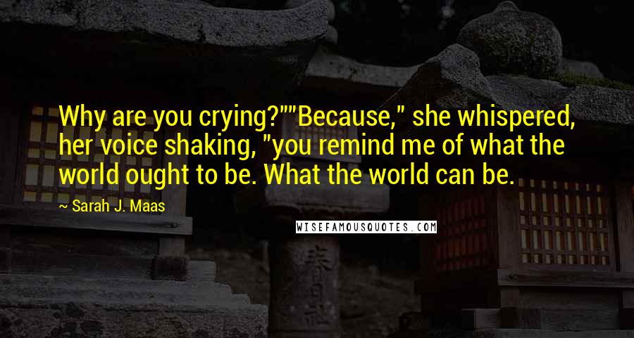 Sarah J. Maas Quotes: Why are you crying?""Because," she whispered, her voice shaking, "you remind me of what the world ought to be. What the world can be.