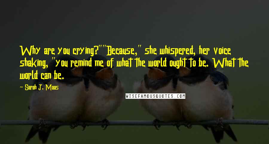 Sarah J. Maas Quotes: Why are you crying?""Because," she whispered, her voice shaking, "you remind me of what the world ought to be. What the world can be.