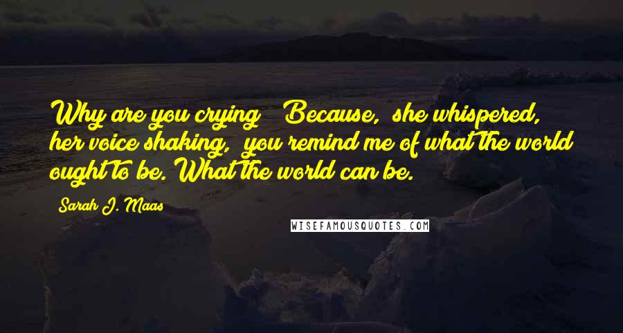 Sarah J. Maas Quotes: Why are you crying?""Because," she whispered, her voice shaking, "you remind me of what the world ought to be. What the world can be.