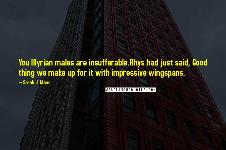 Sarah J. Maas Quotes: You Illyrian males are insufferable.Rhys had just said, Good thing we make up for it with impressive wingspans.