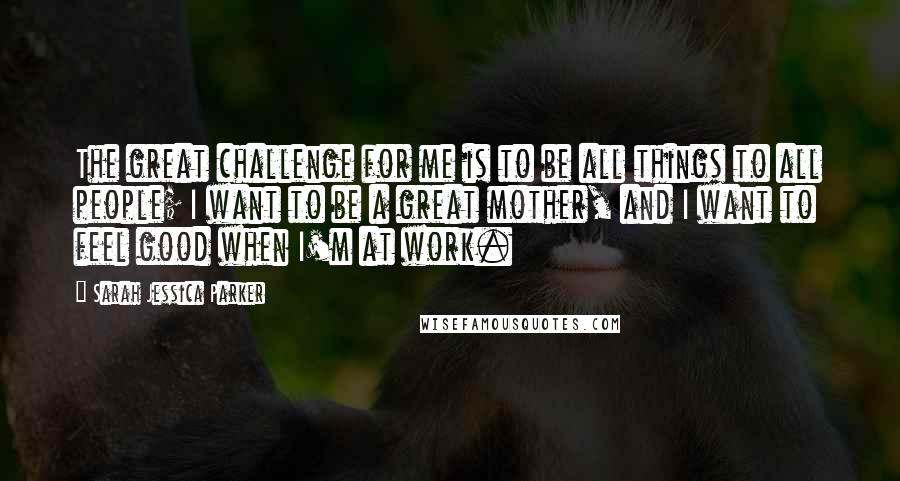 Sarah Jessica Parker Quotes: The great challenge for me is to be all things to all people; I want to be a great mother, and I want to feel good when I'm at work.