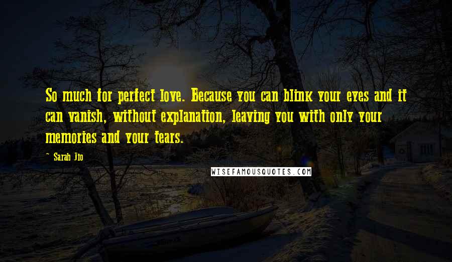 Sarah Jio Quotes: So much for perfect love. Because you can blink your eyes and it can vanish, without explanation, leaving you with only your memories and your tears.