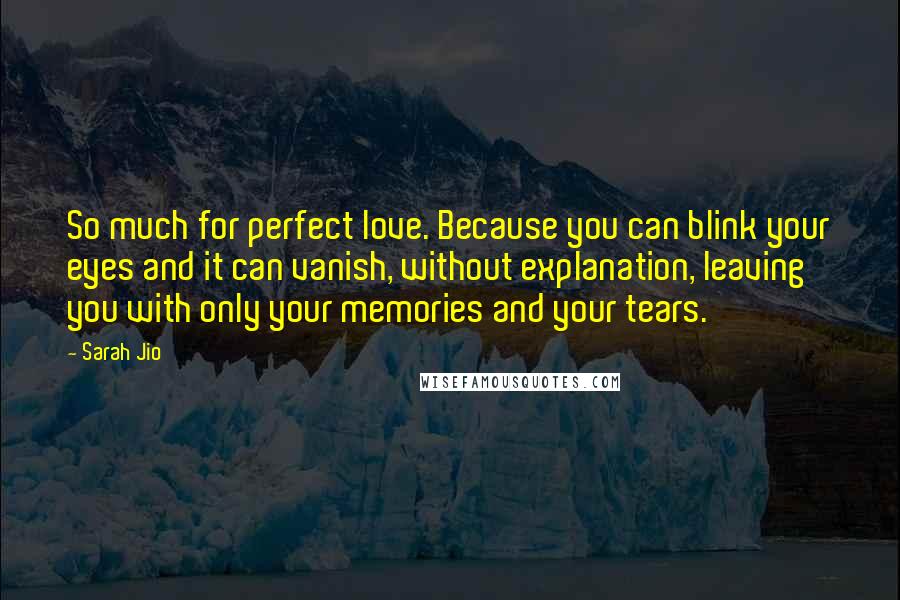 Sarah Jio Quotes: So much for perfect love. Because you can blink your eyes and it can vanish, without explanation, leaving you with only your memories and your tears.