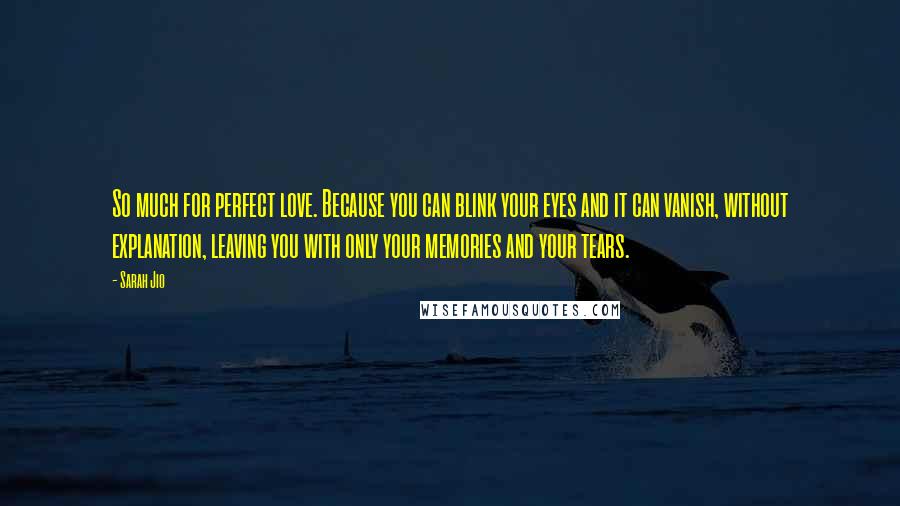 Sarah Jio Quotes: So much for perfect love. Because you can blink your eyes and it can vanish, without explanation, leaving you with only your memories and your tears.