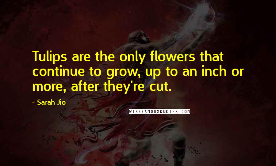 Sarah Jio Quotes: Tulips are the only flowers that continue to grow, up to an inch or more, after they're cut.