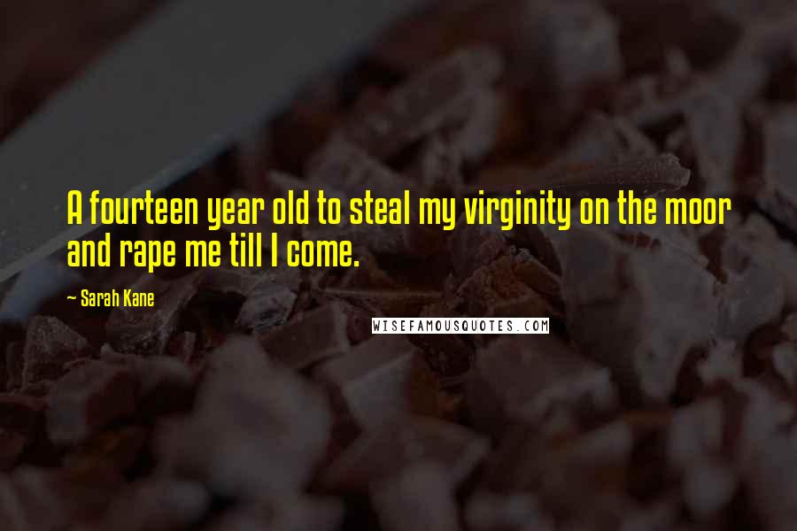 Sarah Kane Quotes: A fourteen year old to steal my virginity on the moor and rape me till I come.