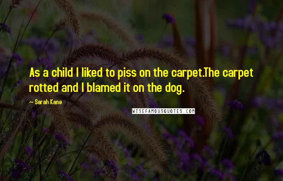 Sarah Kane Quotes: As a child I liked to piss on the carpet.The carpet rotted and I blamed it on the dog.