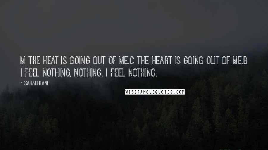 Sarah Kane Quotes: M The heat is going out of me.C The heart is going out of me.B I feel nothing, nothing. I feel nothing.